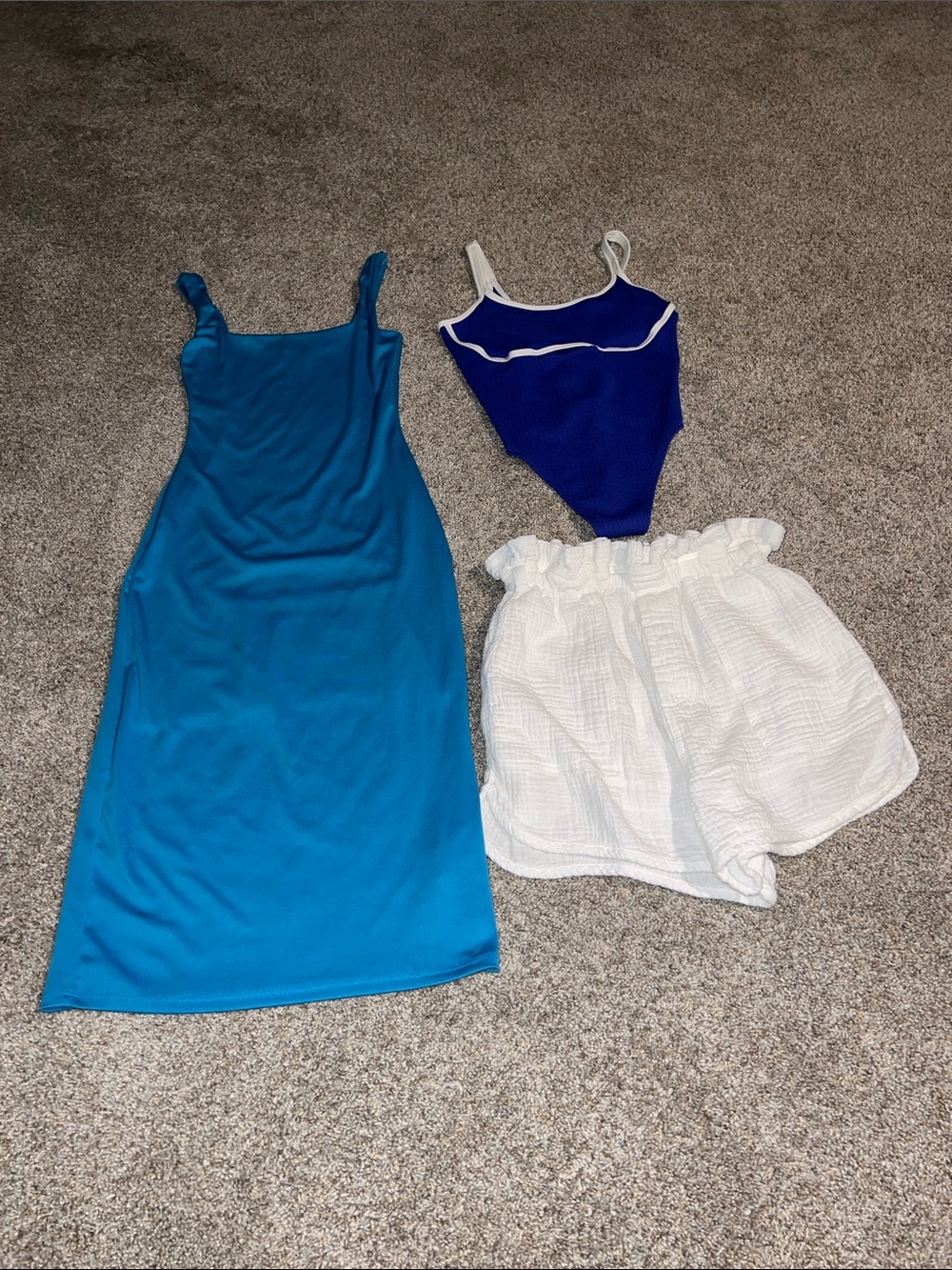 Bundle Blue Dress, White Shorts, and Blue Bodysuit